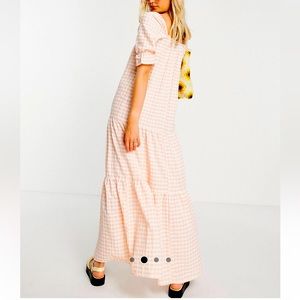 ASOS DESIGN tall tiered maxi smock dress in peach gingham
